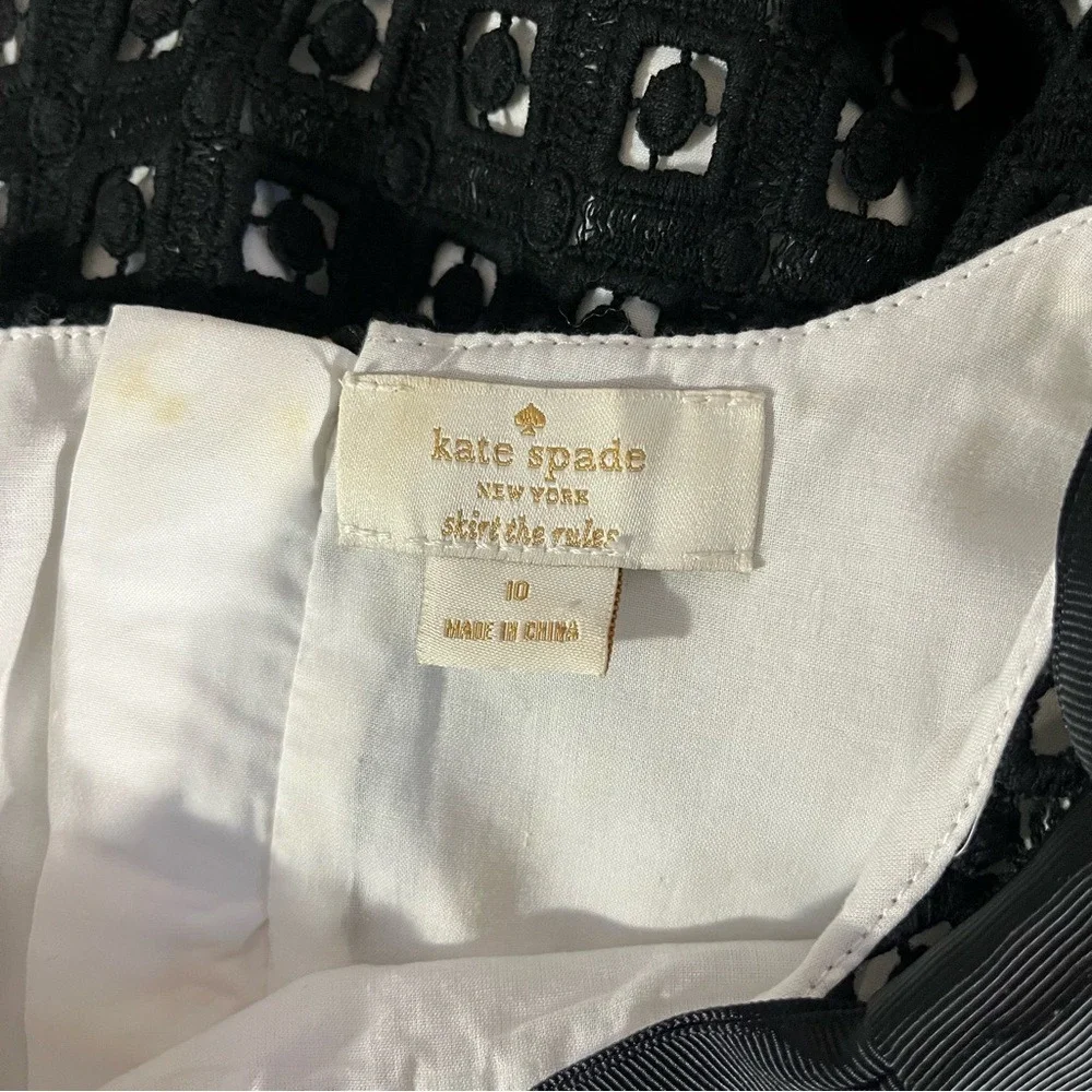 Kate Spade Eyelet Shift Dress Womens 10 Black White Bow Skirt the Rules Coquete